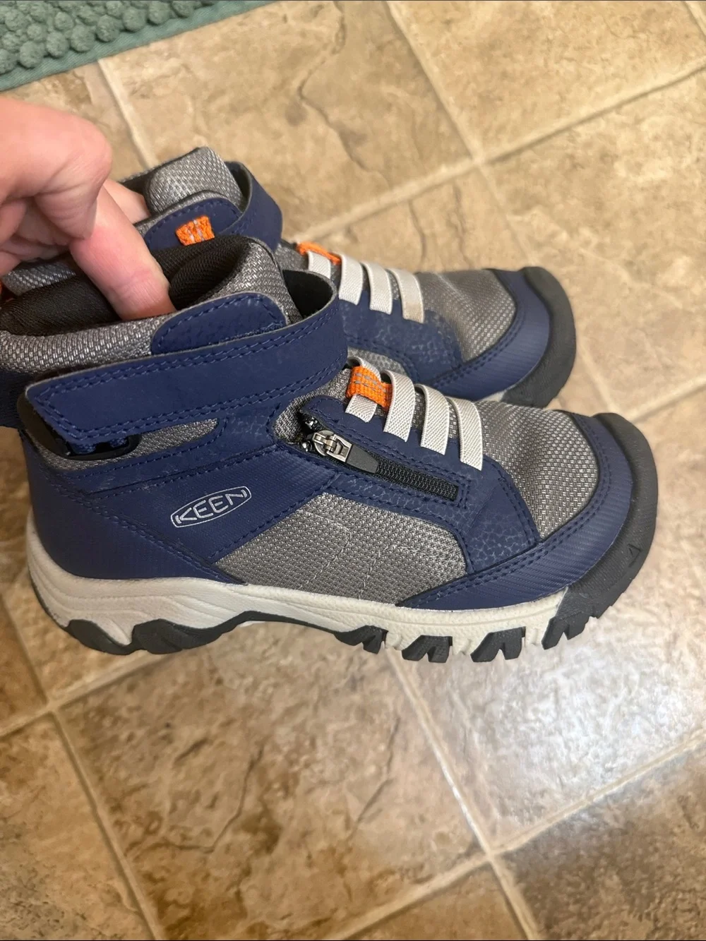 KEEN Kids Navy, Gray and Orange Zip-Front Outdoor Boots